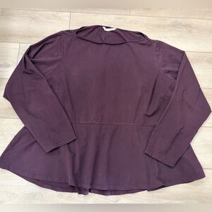 Wayward Fancies Top 5X 34W Purple Peplum Long Sleeve Boat Neck Cotton Spandex